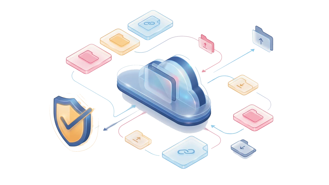 HStorage の安全なファイル共有とクラウドストレージを表すイメージ